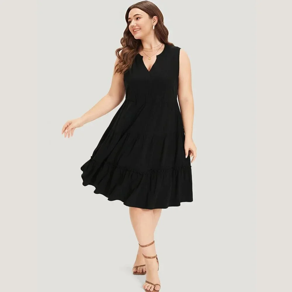 NWT BloomChic Black Supersoft Essentials Notched Ruffle Layered Sleeveless Dress - Picture 2 of 5